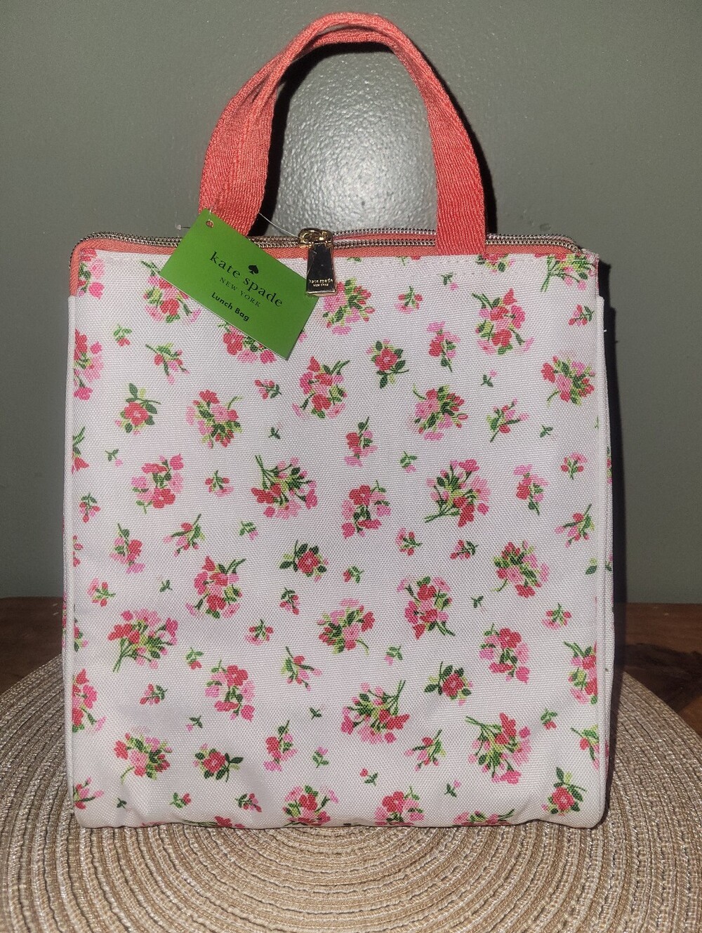 Kate Spade Pink Floral Canvas Tote with Coral Handles